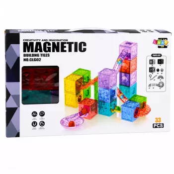LEAN TOYS Magnētiskie konstruktora kluči ar bumbiņas trasi, krāsaini, 28 gab.