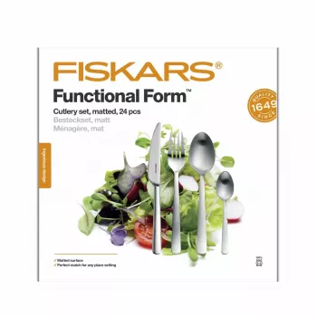Fiskars Functional Form 24 gabalu galda piederumu komplekts, matēts nerūsējošais tērauds
