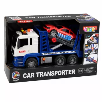 LEAN TOYS Lora autoevakuators ar auto, gaismām un skaņām, zils
