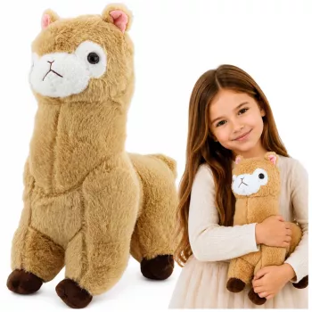 LEAN TOYS Plush Alpaca Lama mīkstā rotaļlieta ar smilškrāsas kažociņu 38 cm