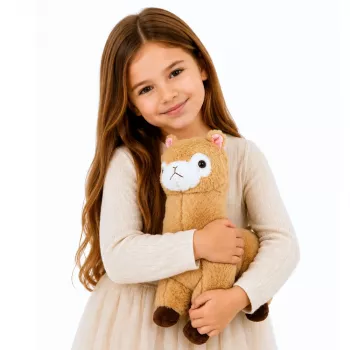 LEAN TOYS Plush Alpaca Lama mīkstā rotaļlieta ar smilškrāsas kažociņu 38 cm