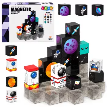 LEAN TOYS Magnetic Blocks 50 gab. 3D kubu un pikseļu konstruktors