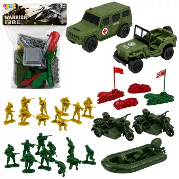 LEAN TOYS Militārais komplekts ar karavīriem, transportlīdzekļiem, bāzi un torni - 46 gab.