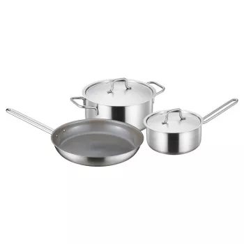Fiskars katlu komplekts 1,5L/3L un panna 28cm, nerūsējošais tērauds, indukcija, nepiedegošs pārklājums