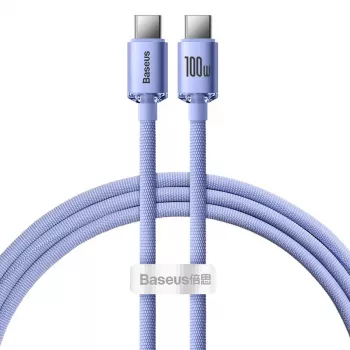 Baseus USB-C uz USB-C Crystal Shine 100W PD ātrās uzlādes un datu kabelis, 1,2 m, purpura