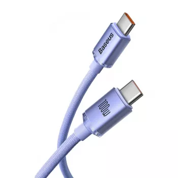 Baseus USB-C uz USB-C Crystal Shine 100W PD ātrās uzlādes un datu kabelis, 1,2 m, purpura