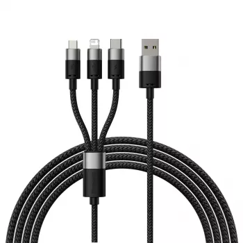 Baseus StarSpeed USB 3-in-1 uzlādes kabelis USB-C + Micro USB + Lightning 3.5A 1.2m Melns