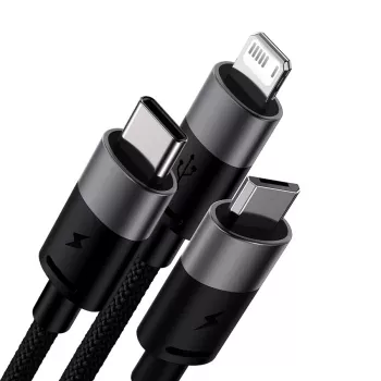 Baseus StarSpeed USB 3-in-1 uzlādes kabelis USB-C + Micro USB + Lightning 3.5A 1.2m Melns