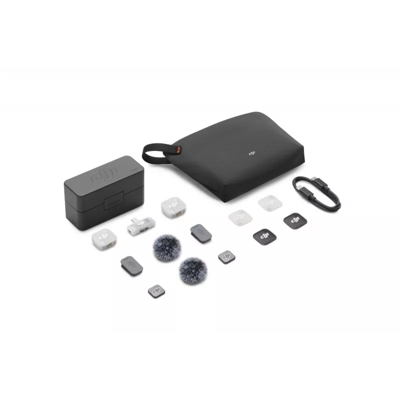 DJI Mic Mini 2 bezvadu mikrofonu sistēma (2 TX + 1 Mobile RX + uzlādes futrālis), balta