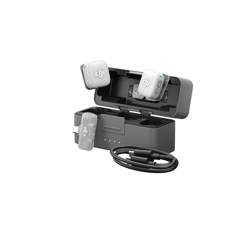 DJI Mic Mini 2 bezvadu mikrofonu sistēma (2 TX + 1 Mobile RX + uzlādes futrālis), balta