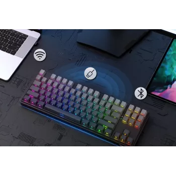 Redragon StarBlade K707SP-RGB-PRO mehāniskā spēļu tastatūra, sarkanie slēdži, per-taustiņu RGB, pilna izmēra, vadu USB, noņemams plaukstu atbalsts, melna
