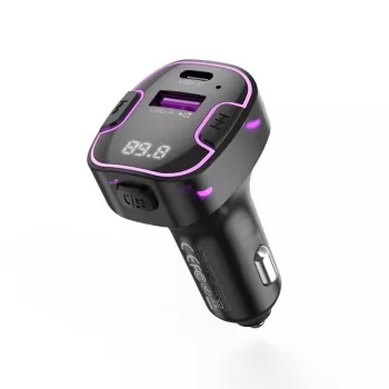 XO BCC12 Bluetooth 5.0 FM raidītājs ar diviem USB lādētājiem, brīvroku zvanīšanu, LED displeju, USB/TF kartes MP3 atskaņotāju un automašīnas akumulatora sprieguma monitoru 12V/24V transportlīdzekļiem
