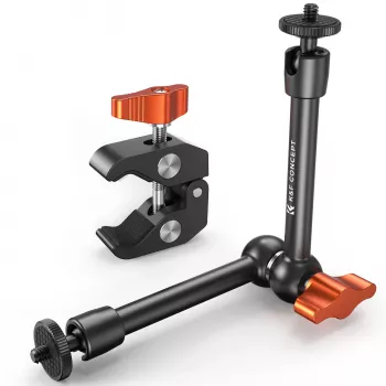 KF Magic Arm + Super Clamp montāžas komplekts ar 1/4 collu un 3/8 collu vītnēm, 15-55mm žokli, melns