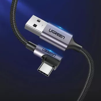 UGREEN US284 USB-A uz USB-C taisnleņķa kabelis, 3A, 3m, melns