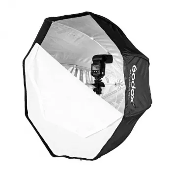 Godox SB-UBW95 95 cm astoņstūra lietussarga softbox ar Bowens stiprinājumu, sudraba iekšpusi, difuzoriem un somu