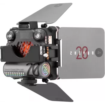 Zhiyun M20 Combo 20W divu krāsu LED video gaismas komplekts ar RGB, mini statīvu, difuzoru, režģi un atloku durvīm
