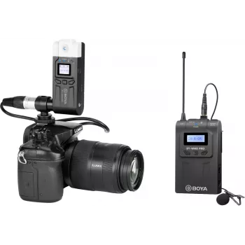 BOYA BY-WM8 Pro-K7 divu kanālu UHF bezvadu lavaliera mikrofona sistēma ar 48 kanāliem, 100 m darbības rādiusu un kamerai piestiprināmu uztvērēju (568-590 MHz)
