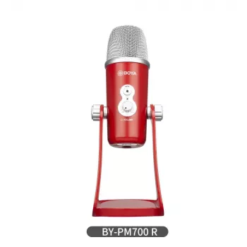 BOYA BY-PM700R USB kondensatora mikrofons ar kardioīdu, omnidirekcionālu, bidirekcionālu un stereo polārajiem modeļiem, 3,5 mm austiņu izeju, pastiprinājuma kontroli, izslēgšanas pogu un integrētu galda statīvu