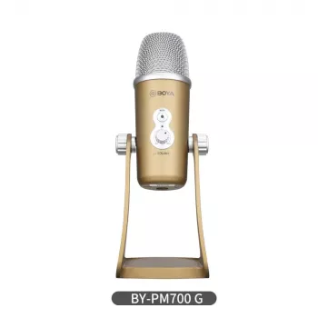 BOYA BY-PM700G USB kondensatora mikrofons ar 4 virzienu rakstiem, 24-bit/48kHz, pastiprinājuma un izslēgšanas vadību, austiņu monitoringam, PC/Mac