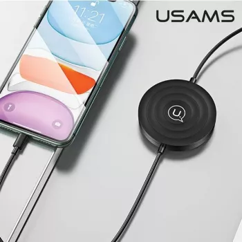 USAMS US-CC096 10W Qi bezvadu lādētājs ar Lightning kabeli - Melns