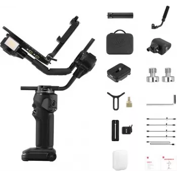 ZHIYUN CRANE 4 COMBO 3 asu kameras gimbala stabilizators ar 6kg kravnesību, 12h akumulatoru, skārienekrānu un papildgaismu, melns