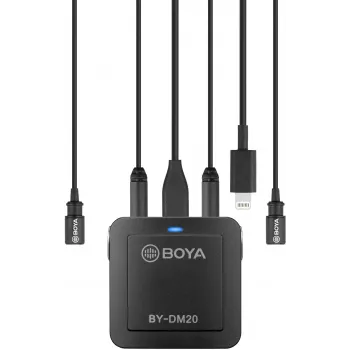 BOYA BY-DM20 divu kanālu digitālais stereo kondensatora mikrofons ar USB-C, Lightning un USB-A savienojumu, omnidirekcionāls, 25Hz-20kHz, iOS, Android, Windows, Mac