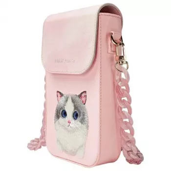 Nimmy Big Eyed Pet 2.0 Cat Phone Pouch - rozā crossbody soma viedtālruņiem līdz 6,7 collām