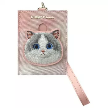 NIMMY Big Eyed Pet 2.0 Cat Pink PU ādas kartīšu turētājs maks ar 6 kartīšu slotiem, monētu kabatiņu un rāvējslēdzēju