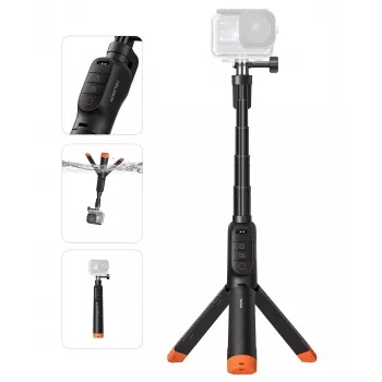 TELESIN ūdensizturīgais selfie stienis ar tālvadību DJI Osmo Action kamerām, 15m IPX8, izvelkams līdz 60cm, melns