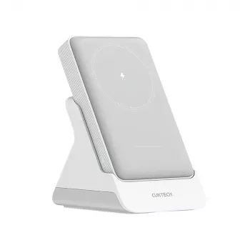 CUKTECH WPB100N 10000 mAh 20W magnētiskais bezvadu power bank ar statīvu - balts
