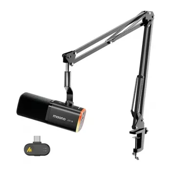 MAONO PD100WS dinamiskais mikrofons (melns) - USB-C/XLR, kardioīds, 24-bit/48kHz, pilnībā metāla ar galda statīvu
