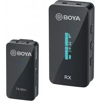 BOYA BY-XM6-S1 Mini 2,4 GHz bezvadu mikrofonu sistēma ar lavalier mikrofonu, OLED uztvērēju, 100 m darbības rādiusu