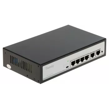 Tiandy TC-P3S06 4 portu PoE slēdzis ar 2 augšupielādes portiem, 65W budžets, IEEE 802.3af/at, neparvaldāms, galda/sienas stiprinājums