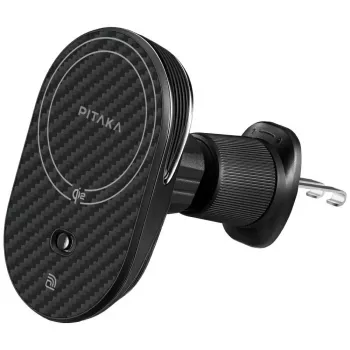 PITAKA MagEZ Pro 2 Qi2 15W NFC MagSafe automašīnas turētājs ar bezvadu lādētāju Melns-Pelēks