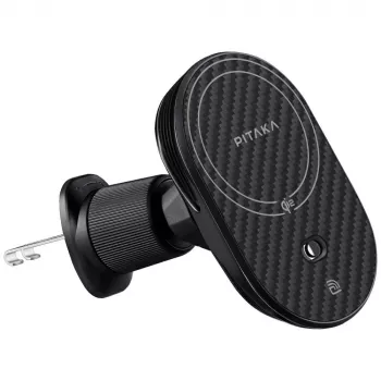 PITAKA MagEZ Pro 2 Qi2 15W NFC MagSafe automašīnas turētājs ar bezvadu lādētāju Melns-Pelēks