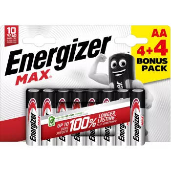 Energizer Max AA sārma baterijas, 1,5 V, 8 gab. (4+4)