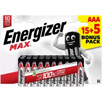 Energizer Max Micro AAA sārma baterijas 1,5 V, 20 gab. (E303349400)