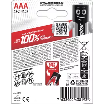 Energizer Max AAA sārma baterijas, 1,5 V, 6 gab. (4+2)