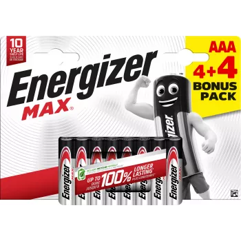 Energizer Max AAA sārma baterijas, 1,5 V, 8 gab. (4+4)