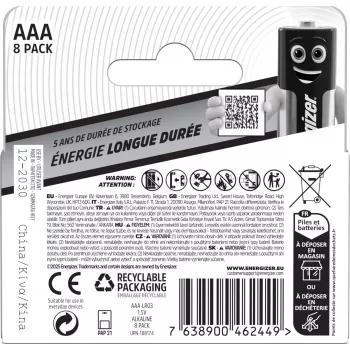 Energizer Everyday AAA/LR03 sārmu baterijas, 8 gab. iepakojums (DHP8)
