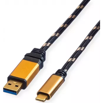ROLINE GOLD USB 3.2 Gen 1 USB-A uz USB-C kabelis, 1m, melns, zeltīti kontakti