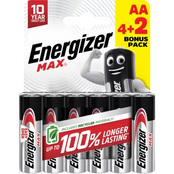 Energizer Max AA sārma baterijas, 1,5 V, 6 gab. (4+2)