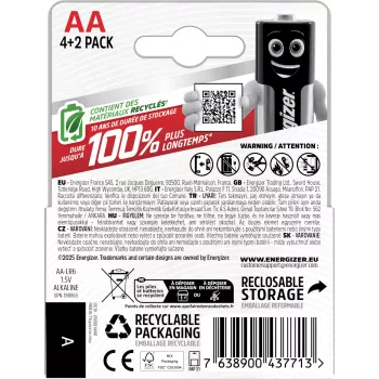Energizer Max AA sārma baterijas, 1,5 V, 6 gab. (4+2)