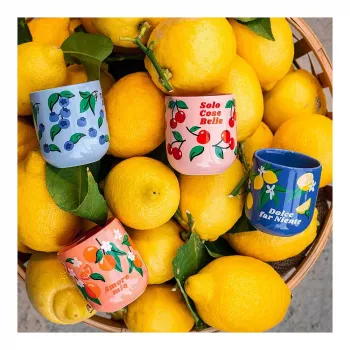Bialetti Fruit Vibes Keramikas kafijas krūzīšu komplekts, 300 ml, daudzkrāsains, trauku mazgājamās mašīnas un mikroviļņu krāsns drošs