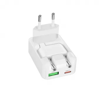 SBS TETRGANUSBTCFOLD20W 20W GaN USB-C salokāms sienas lādētājs balts