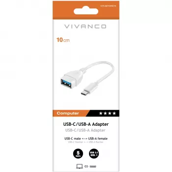 Vivanco USB-C–USB-A 3.0 adapteris 10 cm, balts (VVITUSBTY3FM01W)