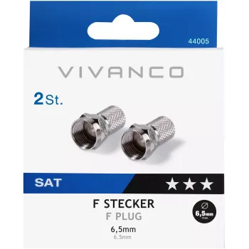 Vivanco F tipa kabeļa savienotājs 6.5 mm kabelim, 2 gab. (VVSATADAPTF65MM2P)