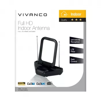 Vivanco VVTVANTLCIRCLE iekštelpu DVB-T/T2 aktīvā antena ar 28 dB pastiprinājumu, melna