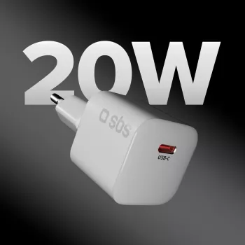 SBS 20W USB-C PD sienas lādētājs - balts