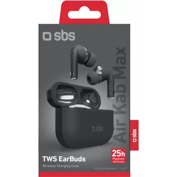 SBS Air Kab Max TWS austiņas ar bezvadu uzlādes maciņu, melnas (TEEARTWSPMAXBTK)
